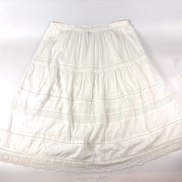 NWT Gap Tiered Lace Trim Maxi Skirt Sz XL White Lined Gauzy Prairie Cottage Boho - Picture 3 of 16